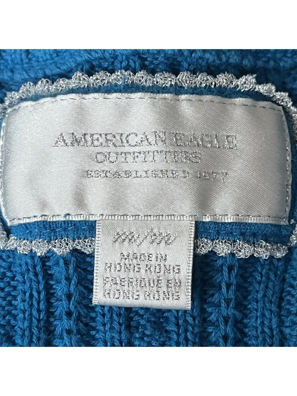 American Eagle Blue Cable Knit Sweater Women’s XS V Neck Fisherman Y2K Preppy